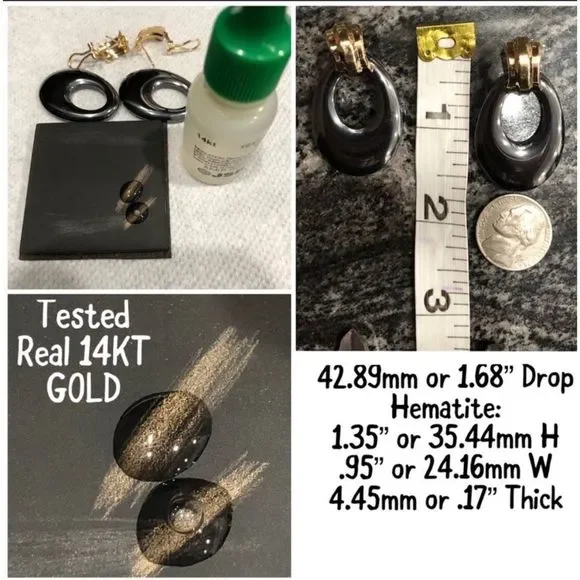 14KT Yellow Gold Hematite Drop Earrings